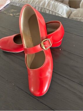Vintage 60s red leather Mary Jane dance shoes heels Sz 9